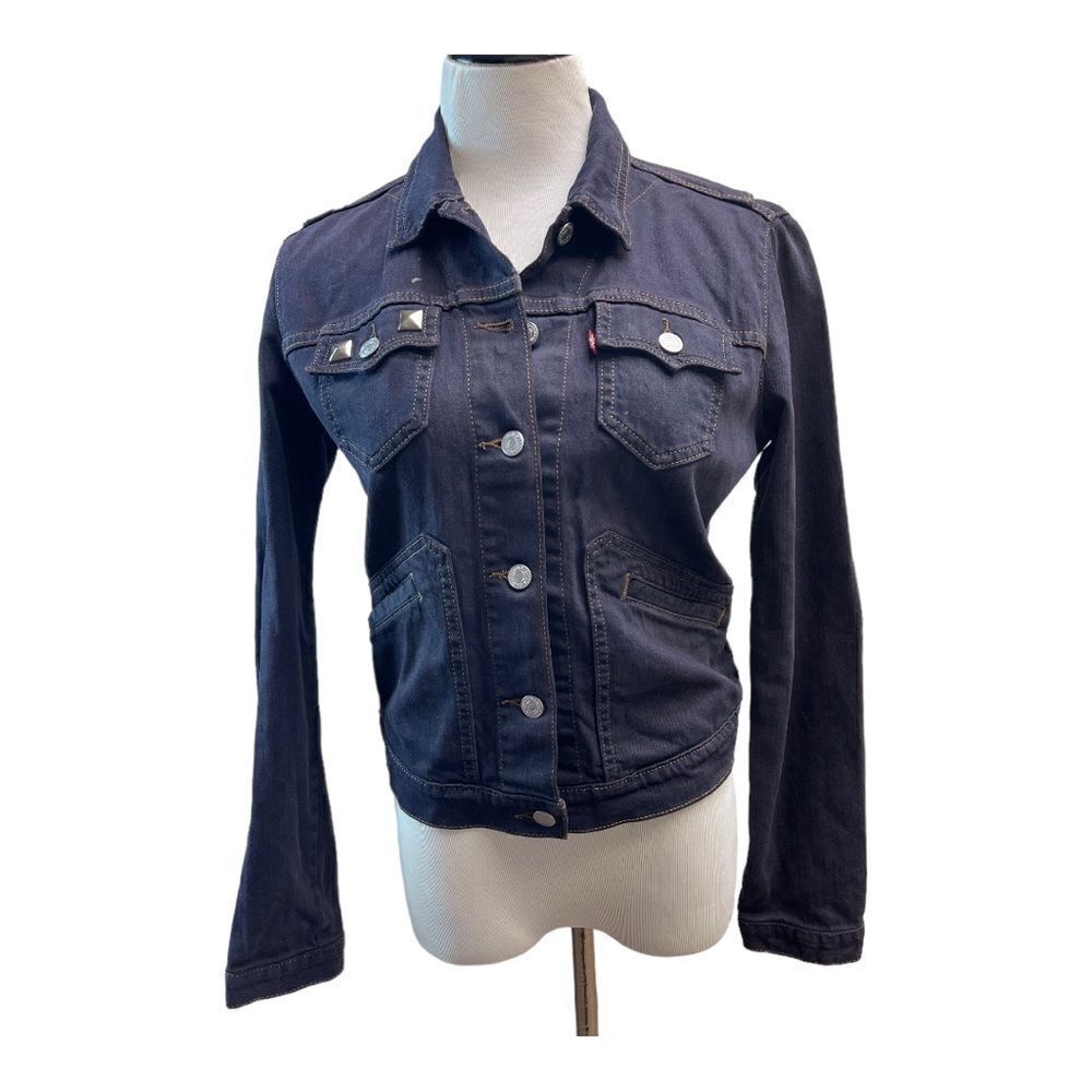 Levi’s Studded Dark Indigo Denim Jean Jacket Juniors Size M Small Repair